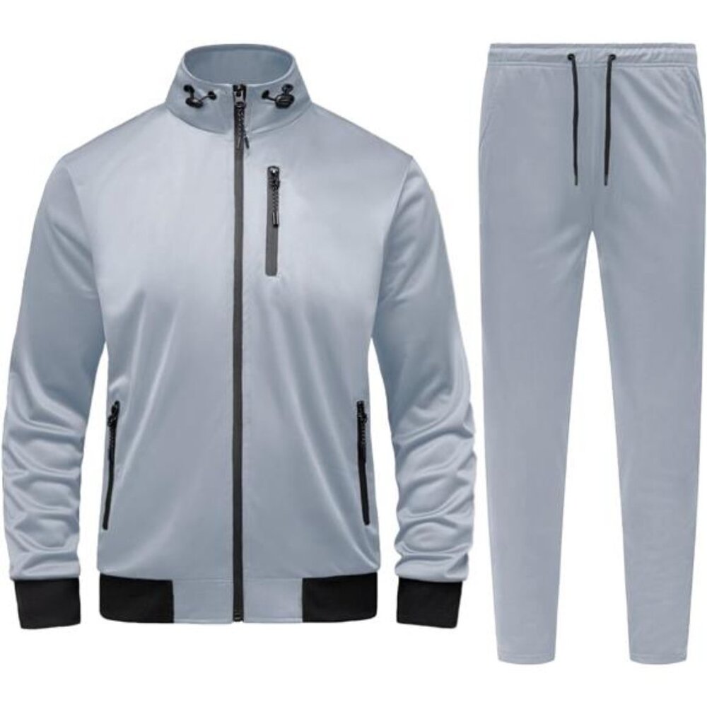 New Men's Sweat Resistant Athletic Full Zip Tracksuit Set